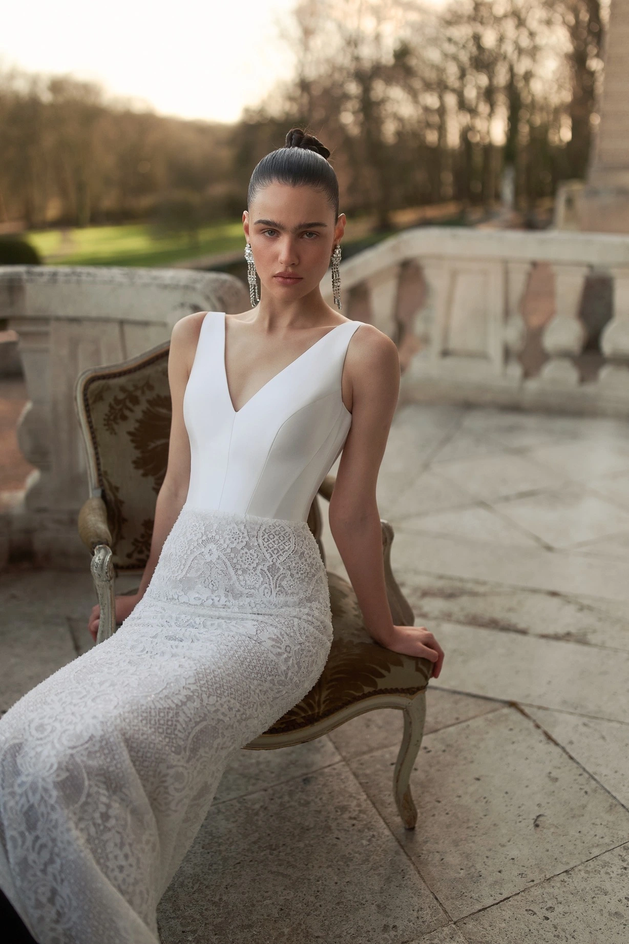 low cut wedding dress Lace Cold Shoulder Hi for Outdoor Natural 7 Plunging Neckline Wedding Dresses |