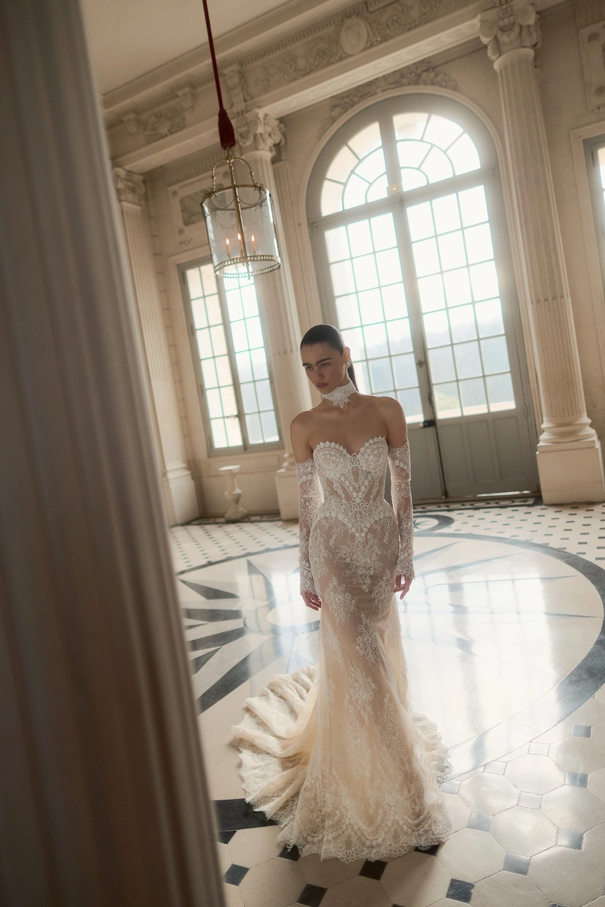 elegant wedding dresses with sleeves Eric Illusion Neckline Long Natural Wa  Dbrbridal 100% custom made to your measurements. Ivory Off-Shoulder Wedding Dress with