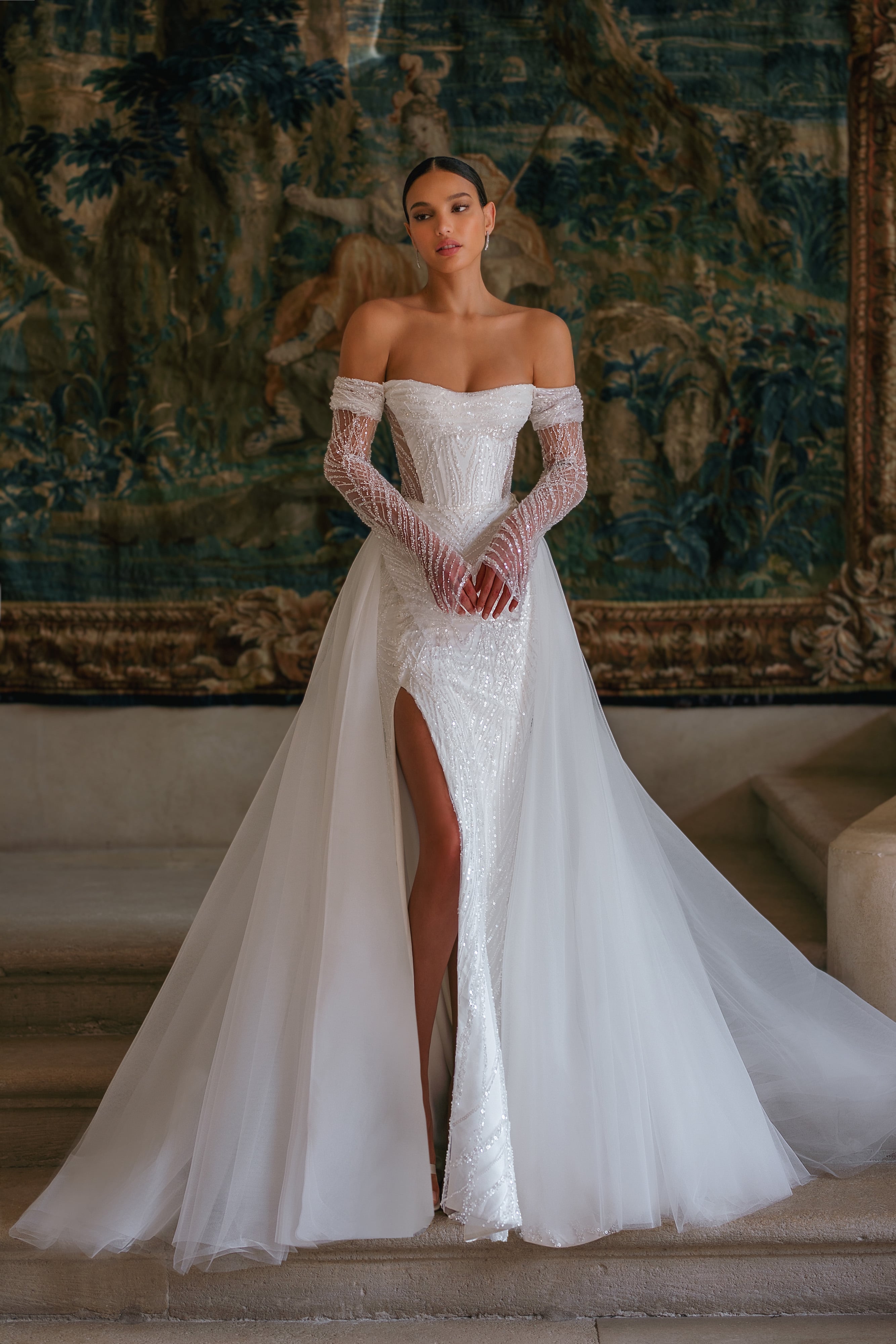 fitted lace wedding dress Luxury Mermaid Lace Wedding Dress Long Sleeve Illusion Open Back Sexy main image 0